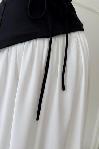 Monochrome Strapless Corset  Lace-Up Back  Long Dress