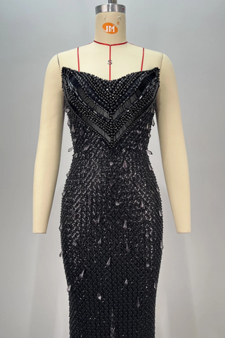 Beaded and Sequin Strapless Sweetheart Neckline Long Dress