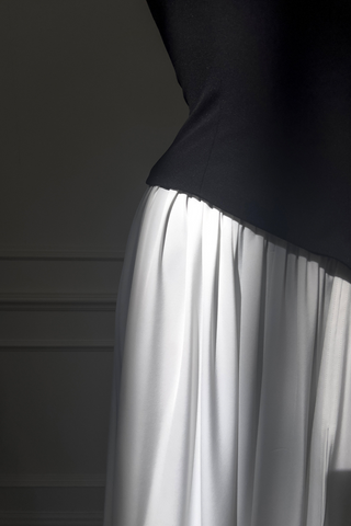 Monochrome Strapless Corset  Lace-Up Back  Long Dress