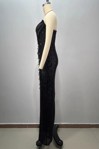 Beaded and Sequin Strapless Sweetheart Neckline Long Dress