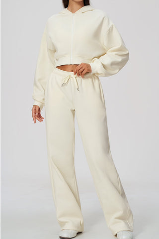Cropped Zip-Up Hoodie & Wide-Leg Sweatpants Set