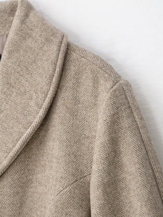 Herringbone Wool-Look Long Sleeve Peplum Jacket with Shawl Collar