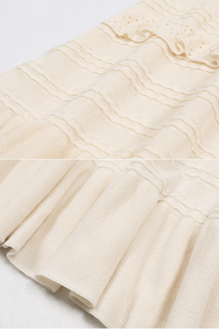 Ivory Sleeveless Knit Long Dress with Ruffle Tiers