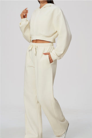 Cropped Zip-Up Hoodie & Wide-Leg Sweatpants Set