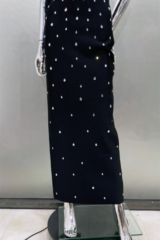 Luxury Rhinestone U-Neck Sleeveless Bandage  Elegant Bodycon Fit Long Dress