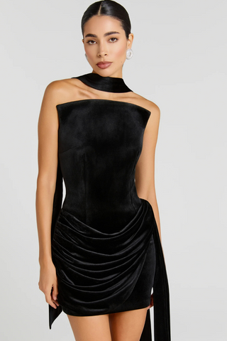 Velvet Corset Draped Scarf Mini Dress