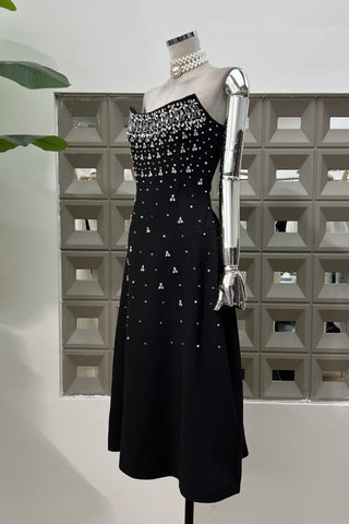 Pearl & Crystal Strapless Midi Dress