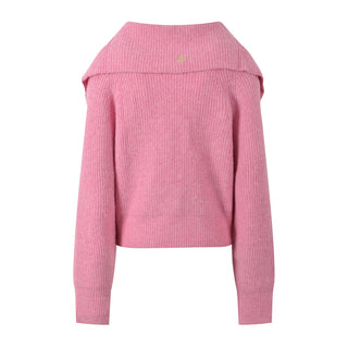 Oversized Collar Ribbed Knit Zip-Up Sweater