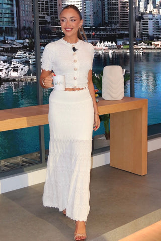 Pointelle Knit Short Sleeve Top & Long Skirt Set