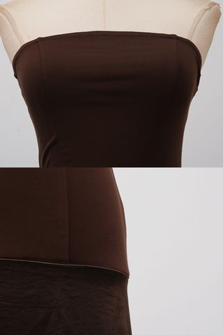 Satin Strapless Dark Brown Backless Long Dress