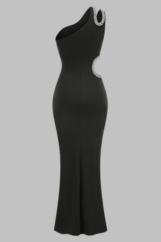 Luxury One-Shoulder Crystal Cutout Log Dress