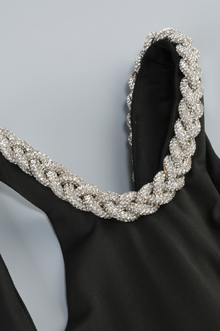 Luxury One-Shoulder Crystal Cutout Log Dress