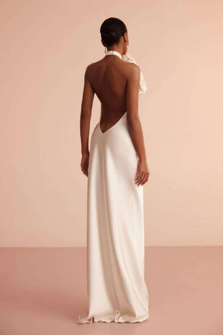 Ivory Bloom Halter Backless Long Dress