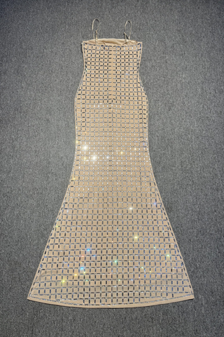 Sleeveless Sparkle Mesh Rhinestone Long Dress