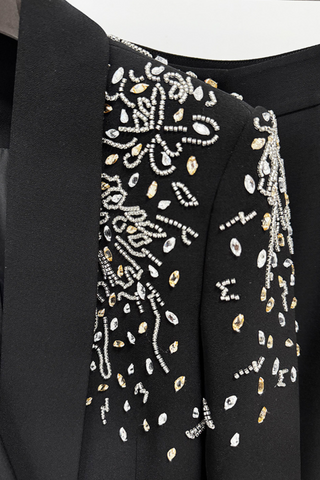 Embellished Crystal-Studded Tailored Blazer & Wide-Leg Trousers Set