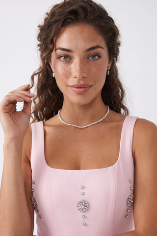 Crystal Embellished Open Back Bow Mini Dress