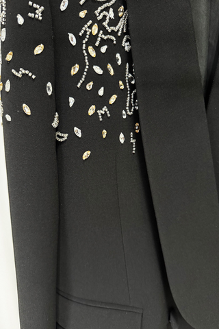 Embellished Crystal-Studded Tailored Blazer & Wide-Leg Trousers Set