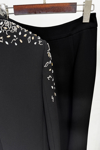 Embellished Crystal-Studded Tailored Blazer & Wide-Leg Trousers Set