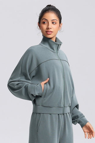 Relaxed Fit Zip-Up Jacket and Wide Leg Pants Set
