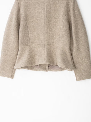 Herringbone Wool-Look Long Sleeve Peplum Jacket with Shawl Collar