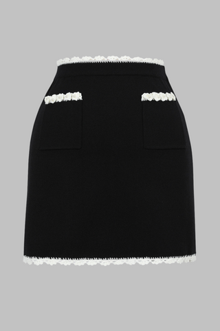 Pearl Sleeveless Flower Edge Button Knit  Top & Skirt Set