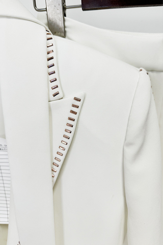 Stud-Embellished  Suit with Matching Scarf  Blazer & Trousers Set