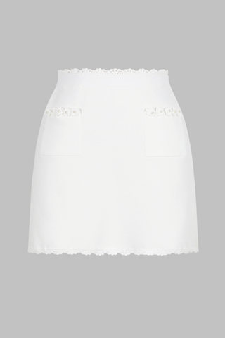 Pearl Sleeveless Flower Edge Button Knit  Top & Skirt Set