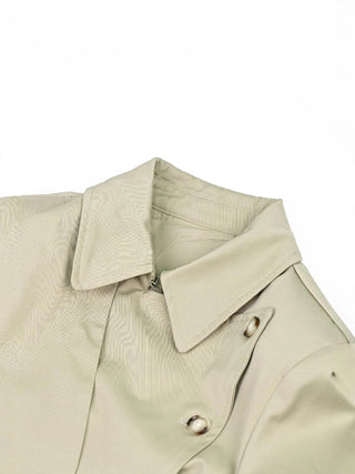 Belted Trench-Style Long Sleeve Romper with Pleated Shorts