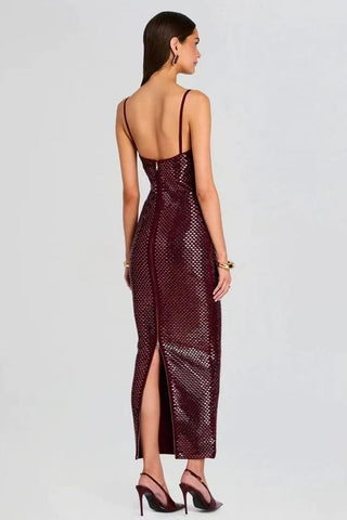 Crystal Bandage Long Dress – Spaghetti Straps, Body-Hugging Fit