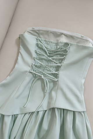 Elegant Mint Drape Strapless Corset Long Dress with Scarf Neckline