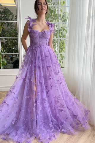 Flutter Bloom Butterfly Embroidered Sleeveless Slit Long Dress