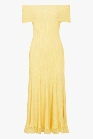 Luxe Ribbed Knit Off-Shoulder Lace Panel Long Dress