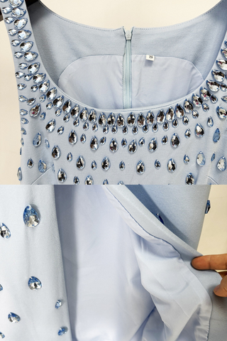 Ice Blue Teardrop Crystal Embellished Long dress