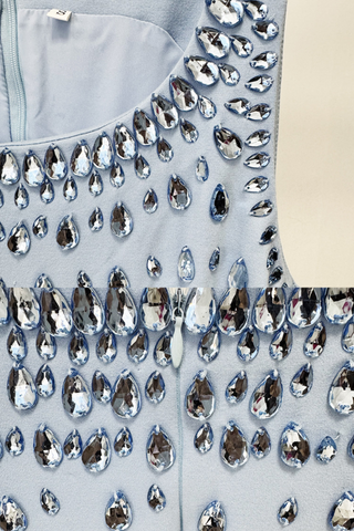 Ice Blue Teardrop Crystal Embellished Long dress