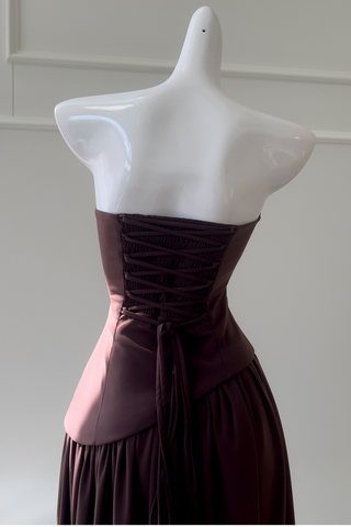 Asymmetric Corset long Dress with Draped Neck Scarf