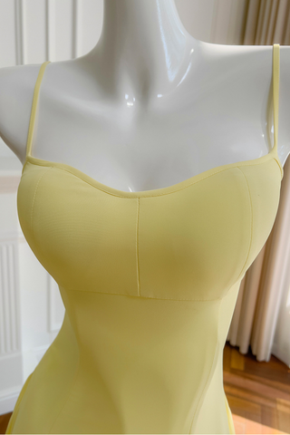 Yellow Sweetheart Neck Chiffon Flowing Pleated  Long Dress