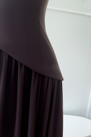 Asymmetric Corset long Dress with Draped Neck Scarf