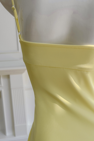 Yellow Sweetheart Neck Chiffon Flowing Pleated  Long Dress