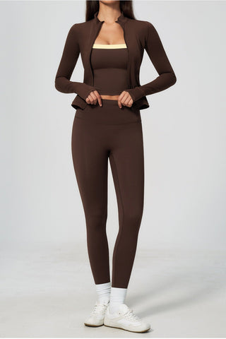 Zip-Up Active Jacket, Bandeau Top & High-Waist Leggings Set