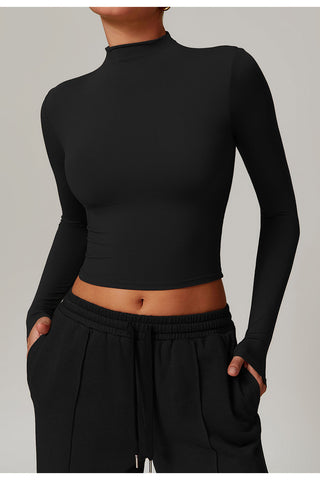 Seamless Mock-Neck Long Sleeve Crop Top & Straight-Leg Jogger Set