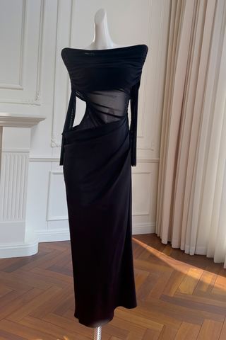 Noir Veil Draped Sheer Long Dress