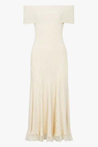 Luxe Ribbed Knit Off-Shoulder Lace Panel Long Dress