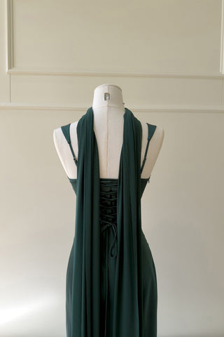 Ruched Square Neck Sleeveless Satin Draped Back Long Dress