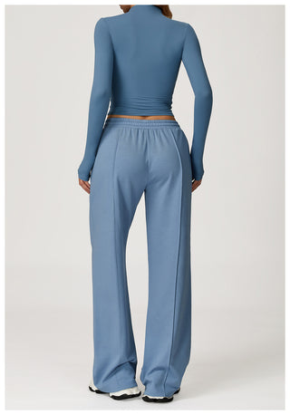 Seamless Mock-Neck Long Sleeve Crop Top & Straight-Leg Jogger Set