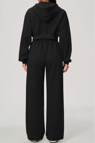 Cropped Zip-Up Hoodie & Wide-Leg Sweatpants Set