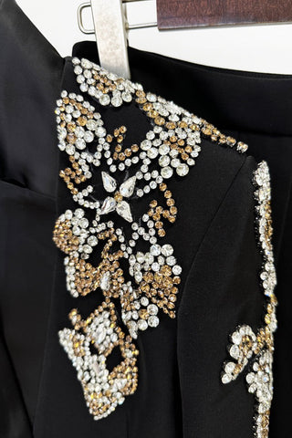 Crystal Embellished Tailored Blazer and Wide-Leg Pants Set – Long Sleeve Formal Suit