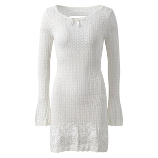 Open Back Knit Mini Dress with Long Flared Sleeves