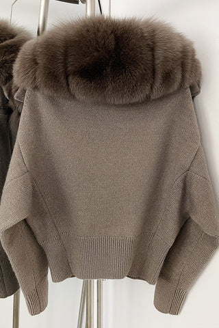 Faux Fur Collar Knitted Zip-Up Jacket