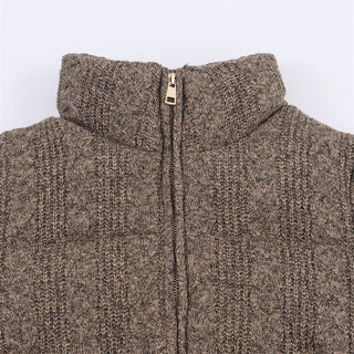 Cable-Knit Puffer Jacket with High Neck and Zip Front