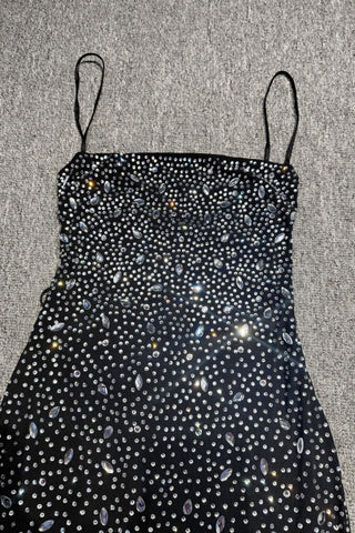 Crystal Embellished Backless Evening Mesh Long Dress